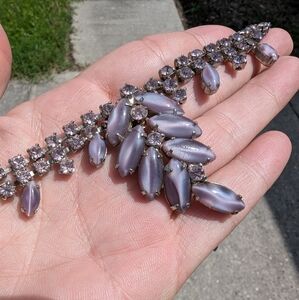 EVC JULIANA? PURPLE MOONSTONE GLASS CABOCHONS & RHINESTONE WATERFALL NECKLACE
